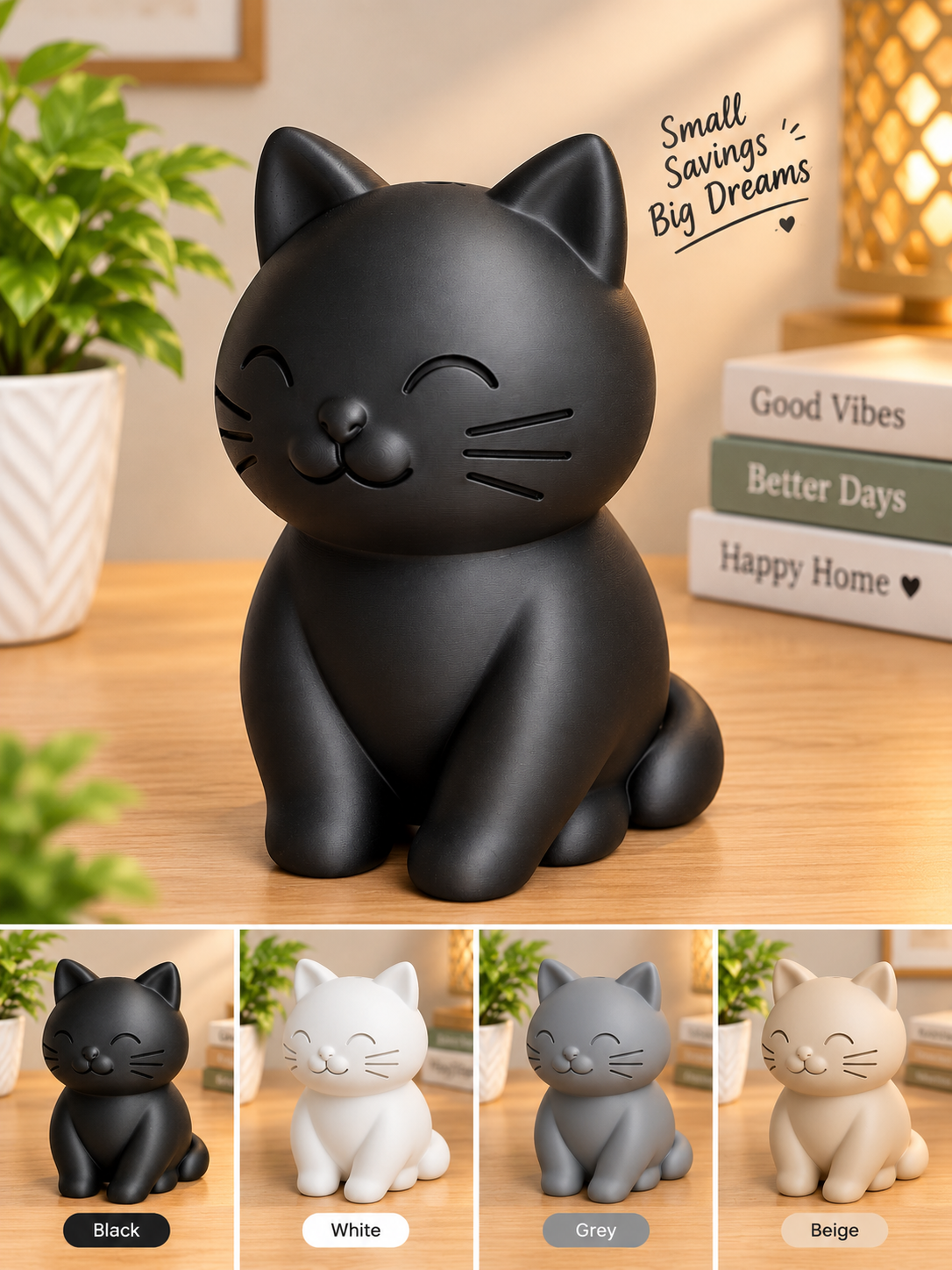 Cute Cat 3D Printed Gullak – Coin Bank