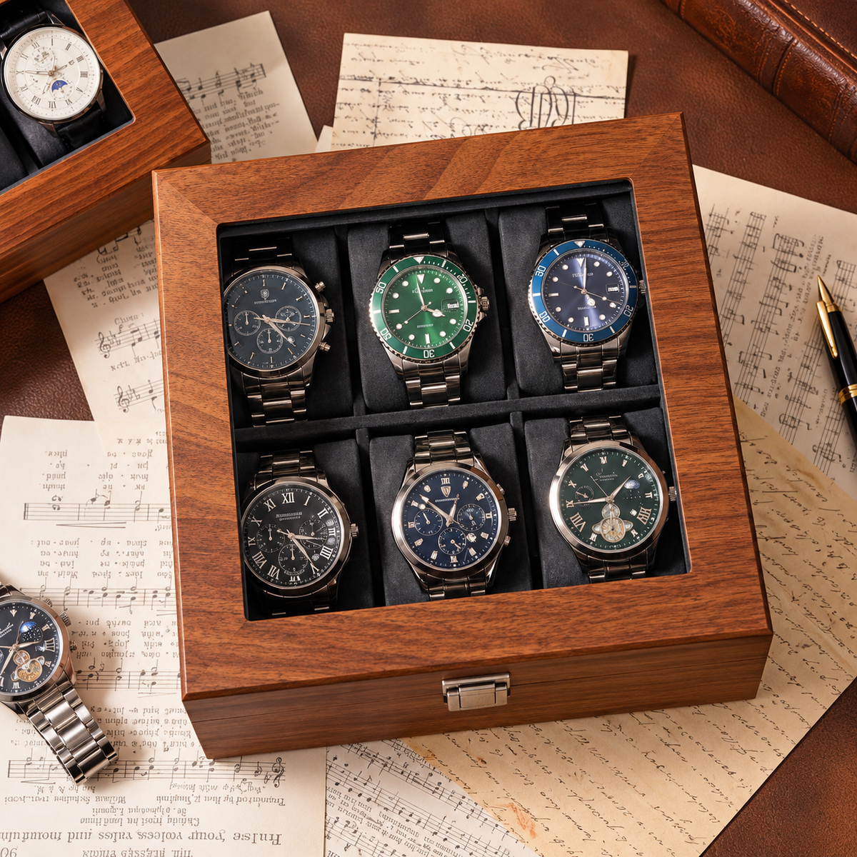 6 Slot Wooden Watch Box Organizer – Premium Watch Storage Case