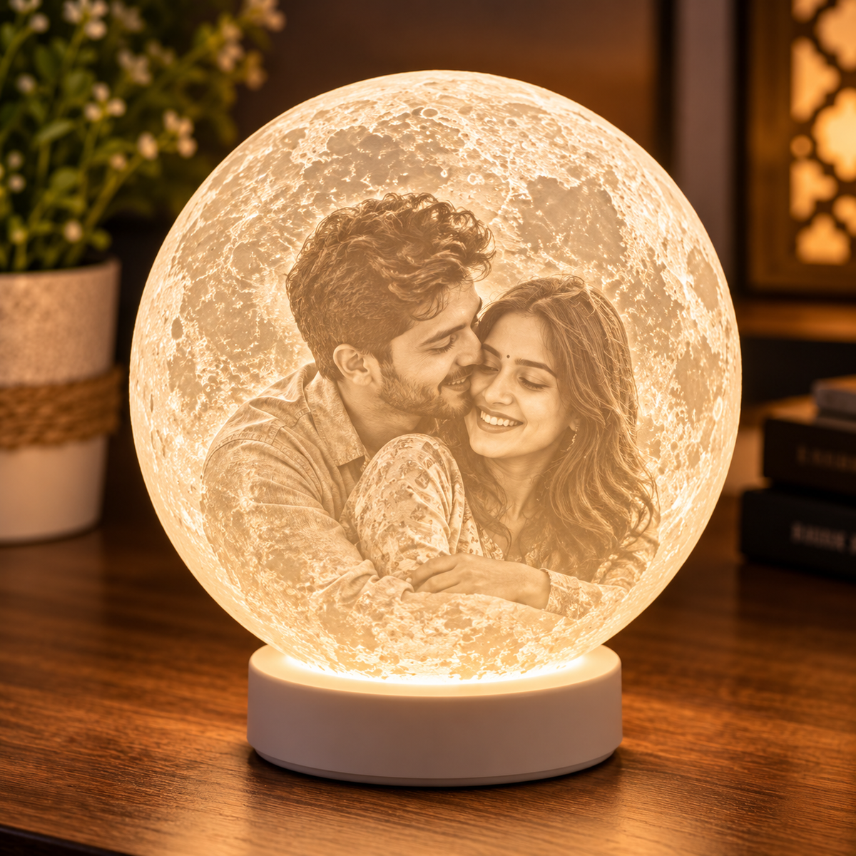Personalized Custom Photo 3D Moon Couple Lamp – Romantic LED Night Light & Home Décor
