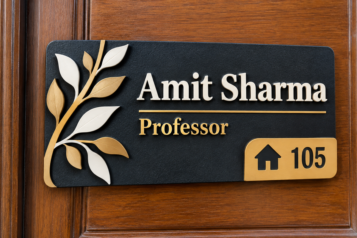 Custom 3D Door Name Plate with Designation & House Number – Personalized Home Nameplate