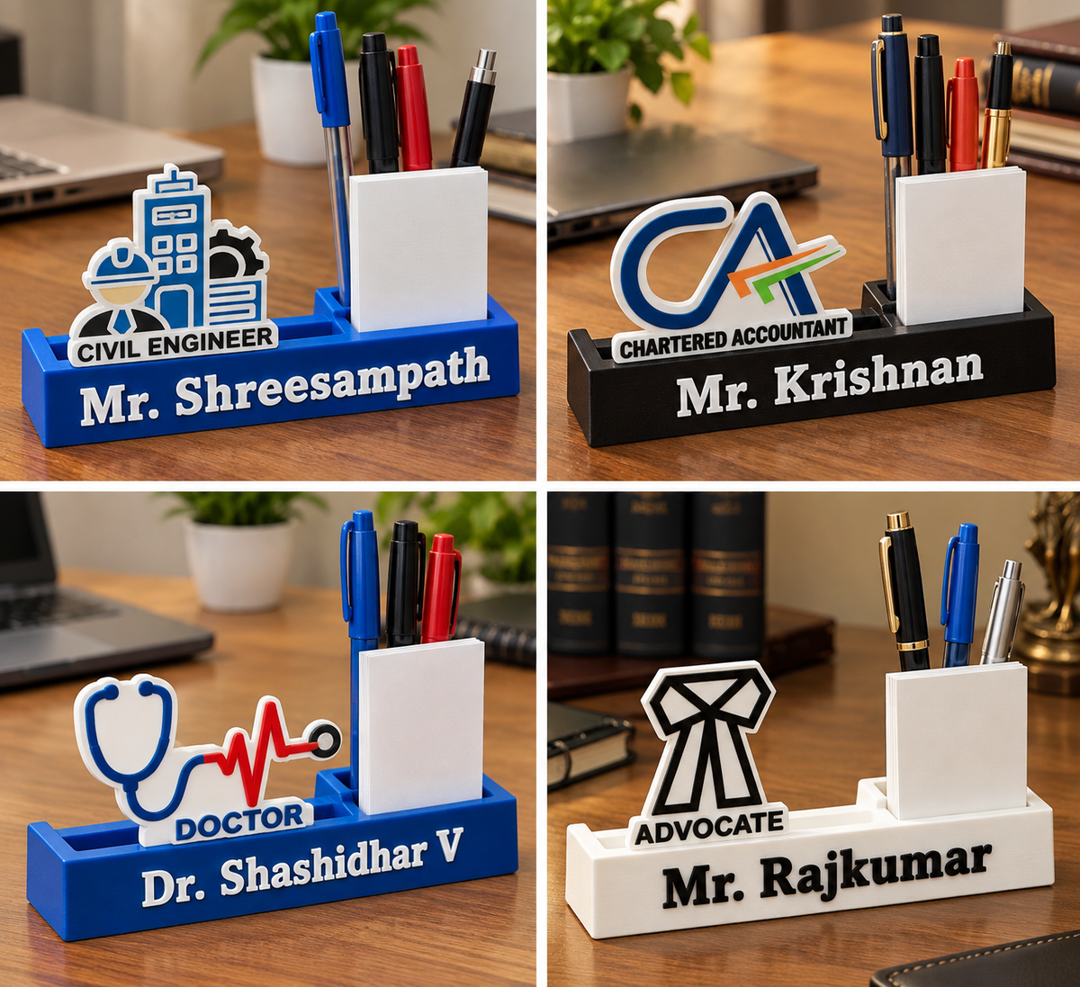 Personalized 3D Printed Profession Desk Organizer – Custom Name Pen Stand