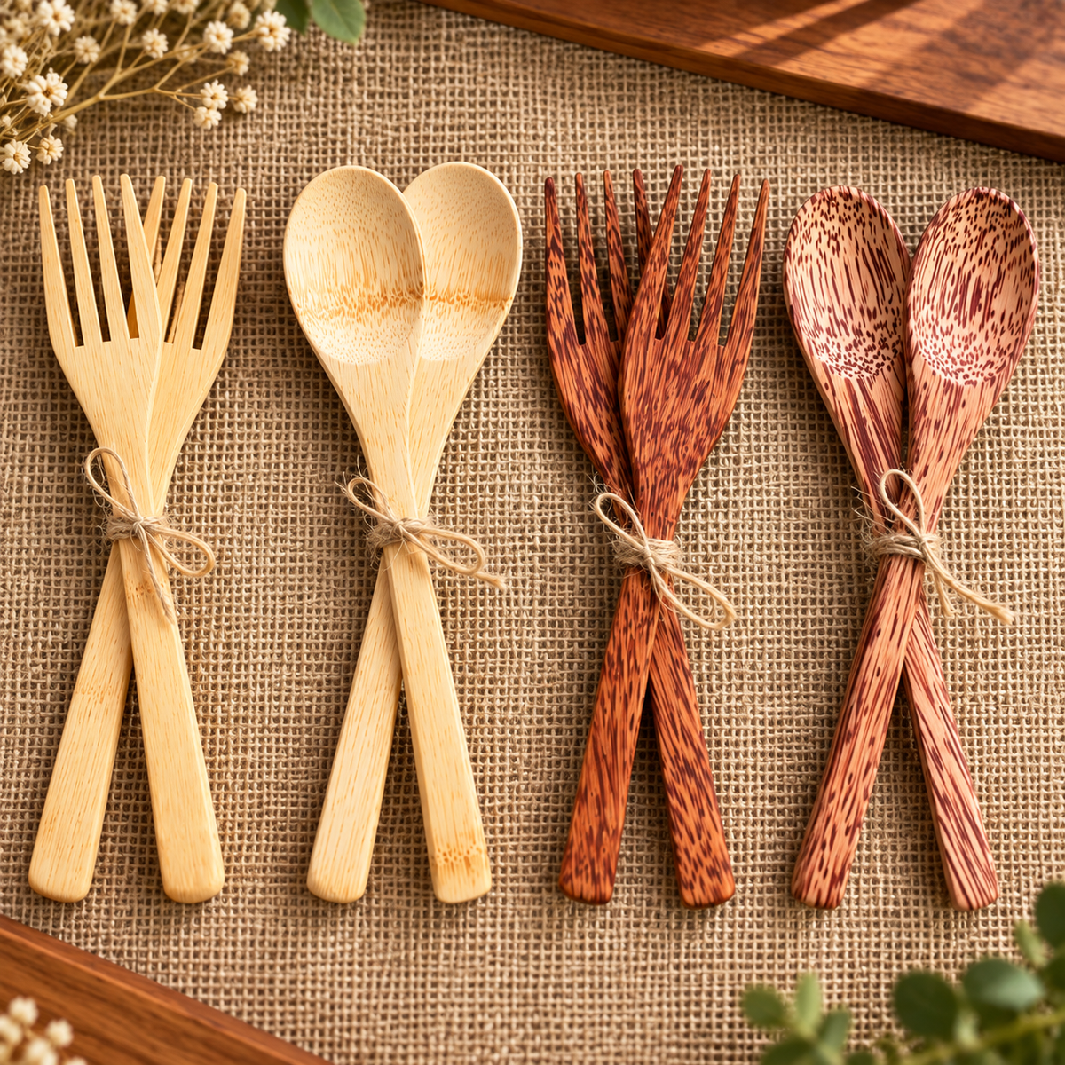 Wooden Serving Spoon & Fork Set – Natural Tableware for Kitchen & Dining