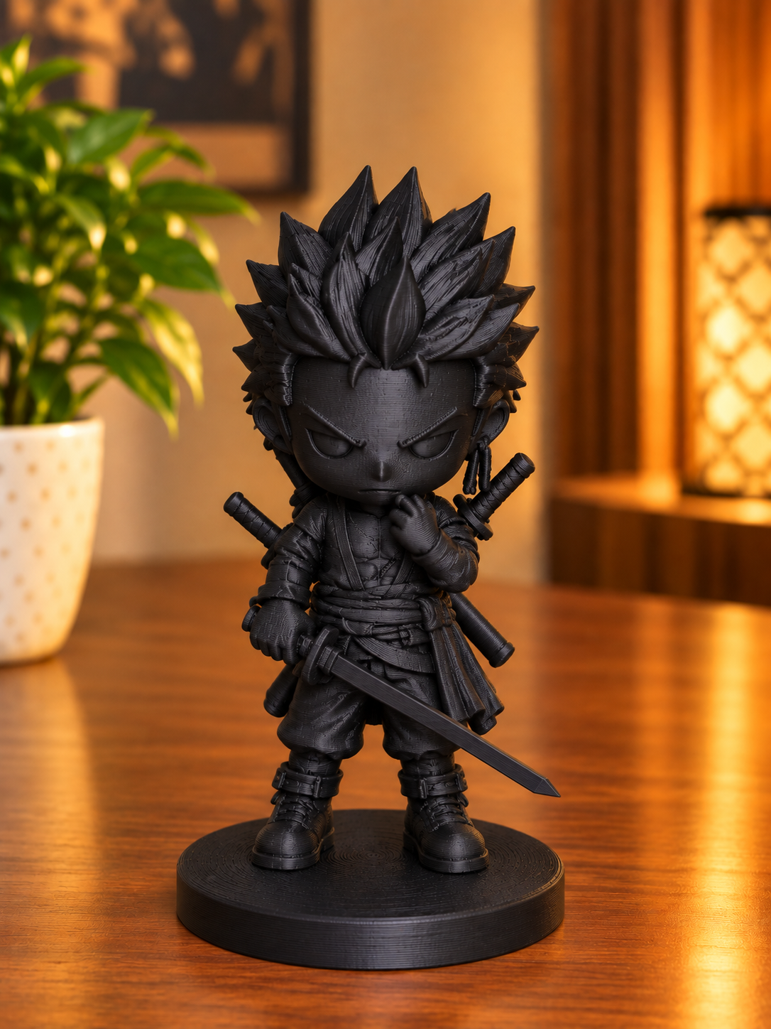 3D Printed Roronoa Zoro Inspired Warrior Figurine – One Piece Anime Collectible