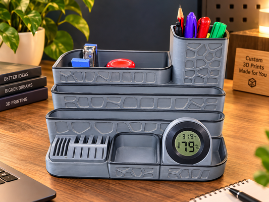 3D Printed Multi-Compartment Desk Organizer – Custom Name & Logo Office Stationery Holder