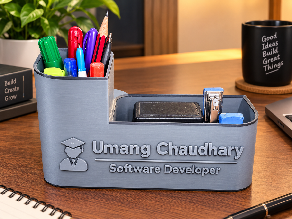 3D Printed Multi-Compartment Desk Organizer – Custom Name & Logo Office Stationery Holder